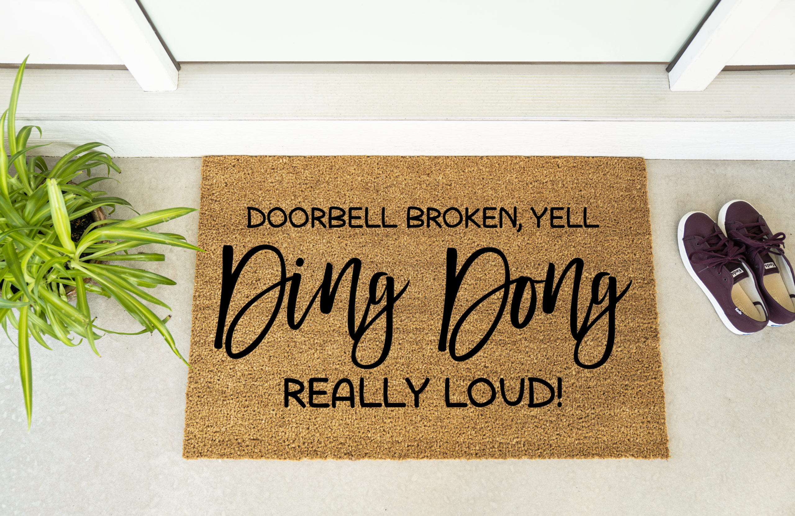 Onlymat Combo: Doormat + Underlay Cotton Rug : Funny doorbell Broken Yell  Ding Dong Really Loud Printed