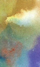 Abstract watercolor painting with blended hues of yellow, green, blue, and hints of red, featuring soft, cloud-like textures and gradient transitions. - Spruced Studio Upscale Workshop